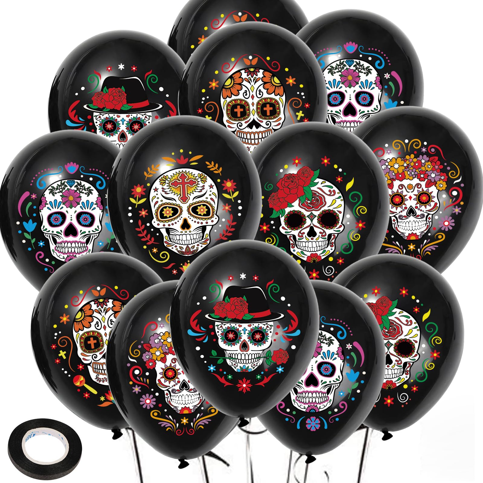 HOWAF Day of The Dead Decorations, 30 PCS Day of The Dead Balloons Sugar Skull Halloween Balloons for Halloween Dia de Los Muertos Decorations