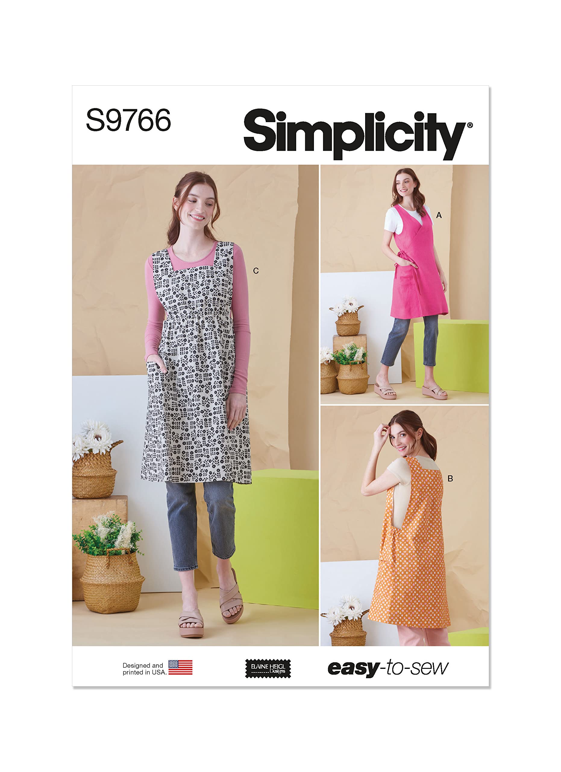 SIMPLICITY SS9766A Misses' Tabard Aprons by Elaine Heigl Designs A (XS-S-M-L-XL)