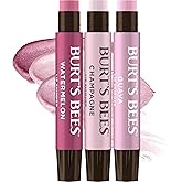 Burt's Bees Lip Shimmer Pink Collection, Tinted Lip Balm, 0.09 oz., 3 Tubes | Moisturizing for All Day Hydration, Natural Glowy Pigmented Finish, Buildable Color, 3 Warm Shades