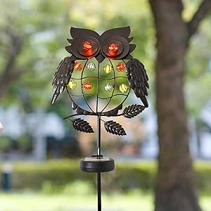 Joiedomi Outdoor Solar Stake Lights Garden Yard 40’’ 10LED Metal Owl Decorative Lights Waterproof for Walkway Pathway Lawn Patio Courtyard (Bronze)