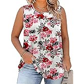 AKEWEI Womens Plus Size Tank Top Casual Summer Tops Sleeveless Loose Fit Blouses Basic T Shirts Trendy Crewneck Tunic Tees