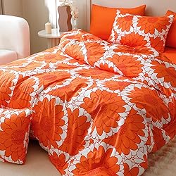 Cottonight Orange Floral Comforter Set Full