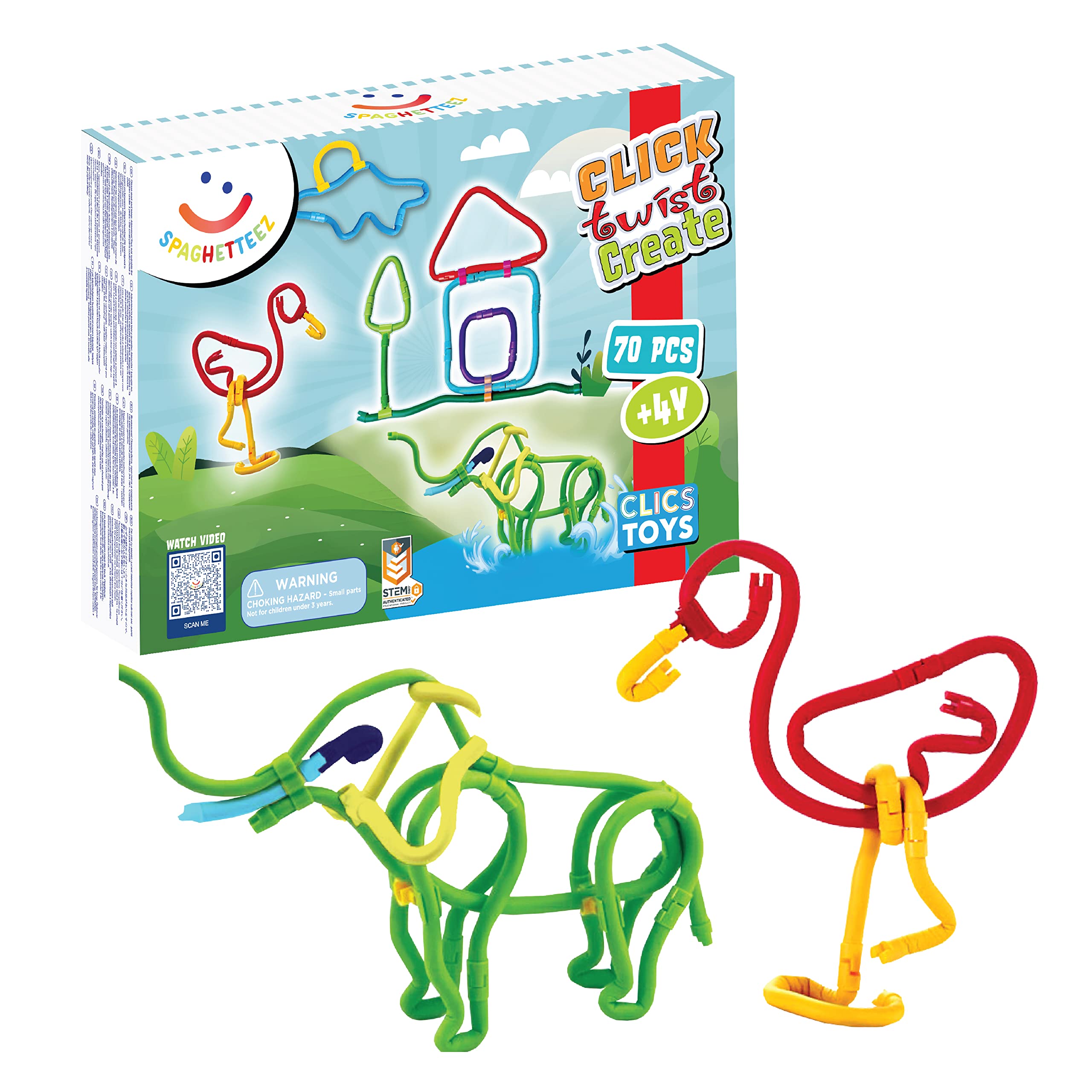 Spaghetteez craft kit for kids from 4 years, sensory toys for boys and girls, ideal as a gift, flexible construction toys for arts and crafts in a set of 70 pieces — image 1