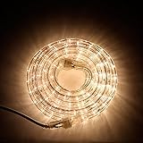 24 Ft. Plugin Rope Lights, 287 Warm White LEDs, Connectable, Dimmable, Waterproof, Indoor/Outdoor Use, Ideal for Backyards, Weddings and Christmas Decor