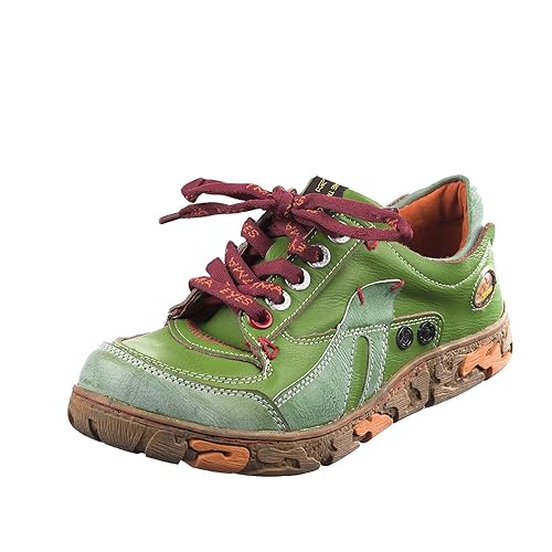 TMA EYES 4167 Schnürer mit bequemen perforiertem Fußbett , Leder super robuster Schuh der neuen Saison. ATMUNGSAKTIV in Grün 