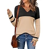 Zeagoo Womens 2026 Fall Sweaters Casual Long Sleeve Ribbed Knit Pullover V Neck Lightweight Crochet Pullover Sweater Top