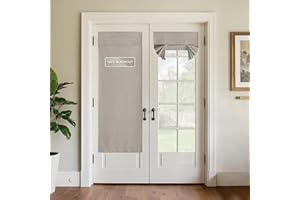 StangH Full Blackout Linen French Door Curtain for Windows, Tricia Room Darkening Privacy Tie Up Shade Energy Efficient Adhesive Door Window Blind for Bedroom, Greyish Beige, W26 x L69, 1 Panel