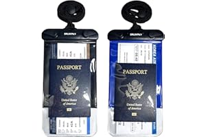 DRLOKPAK Waterproof Travel Neck Wallet Passport Holder 2Pack Dry Pouches to Keep your Boarding Pass Key Phone Cash ID Door Credit Card Ticket Dry and safe(Black+Blue)