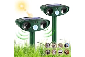 Jahy2Tech Solar Ultrasonic Animal Repellent Outdoor Cat Repellent Deer Repellent with PIR Motion Detection Squirrel Repellent Rabbit Repellent Keep Animals Rat Fox Skunk Dog Away Lawn Garden, 2 Pack