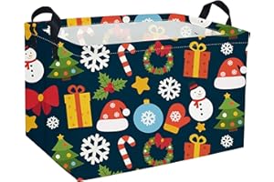 Essme Rectangular Christmas Basket,Cute Baskets Empty with Handles, Snowmen Basket Gifts for Kids Room Decor,Boys and Girls,Candy Bins.(Christmas).