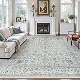RUGVIGO Floral 8x10 Area Rugs for Living Room, Grey Vintage Washable Rug Distressed, Large Non-Slip Stain Resistant Aesthetic Carpet for Bedroom Nursery Home Office Dining Room