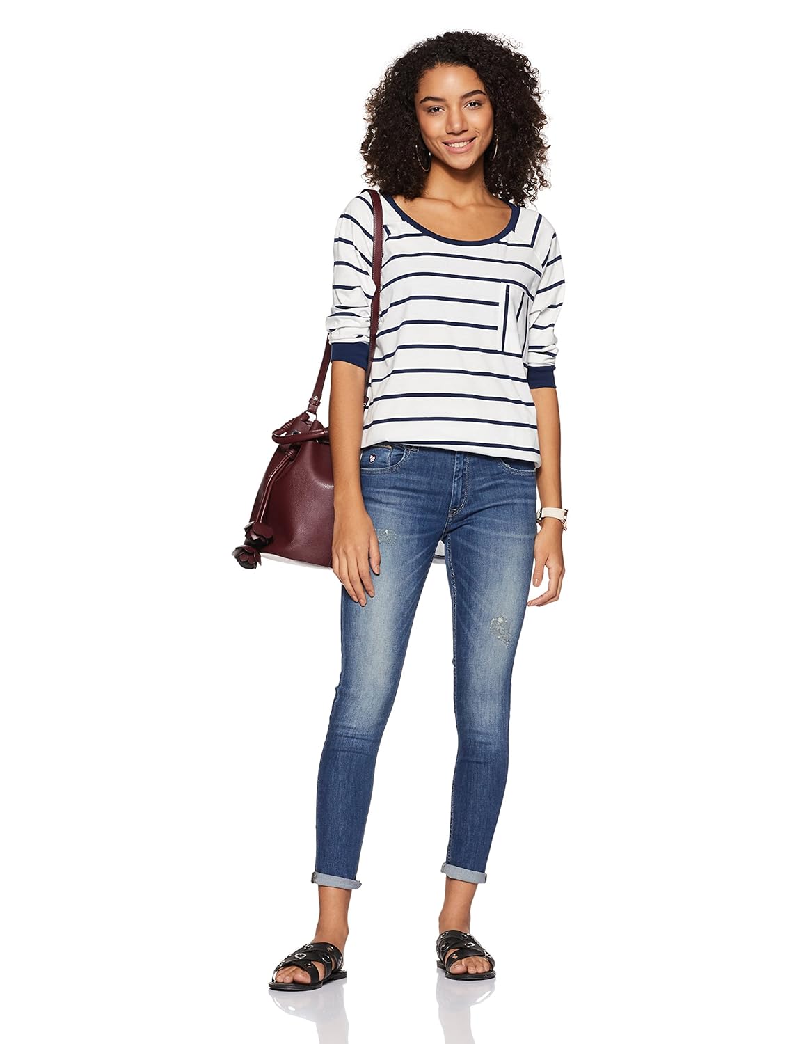symbol amazon brand women's striped loose fit t-shirt