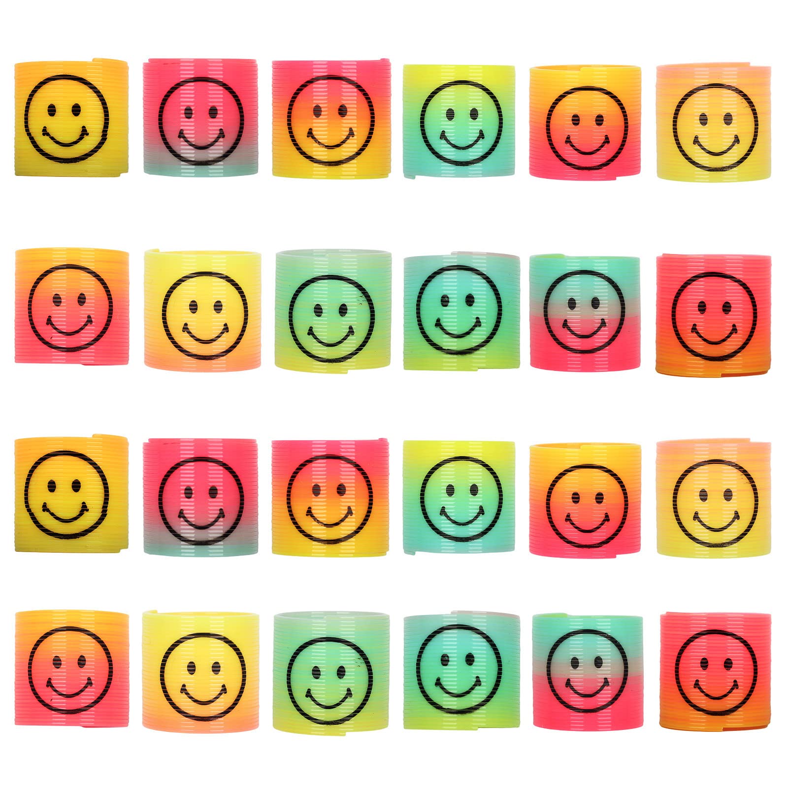 Mini Slinky Rainbow Springs Toy for Party Bag Fillers,24pcs Coil Mini Springs Bulk Toys,Fidget Mini Smile Face Stretchy Toys,Classroom Prizes for Kids Boys Girls Pinata Party Favour Stocking Fillers