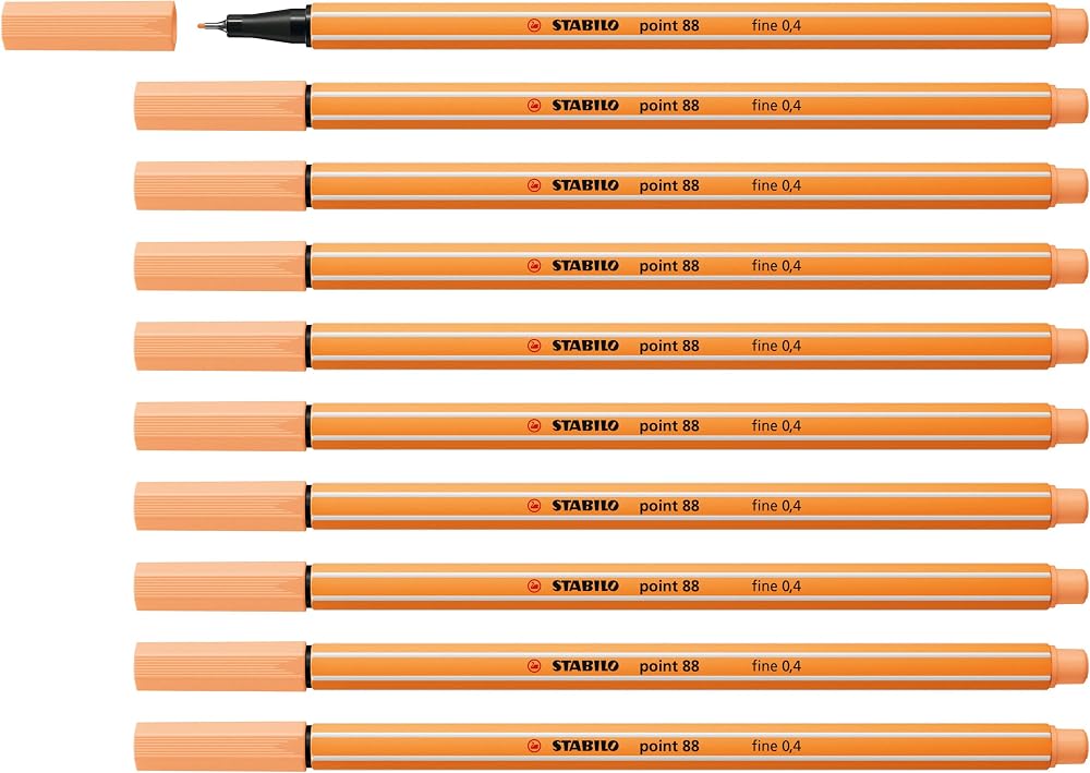 STABILO point 88 Fineliner Pack of 10 Light Orange 0.4 mm Hexagonal