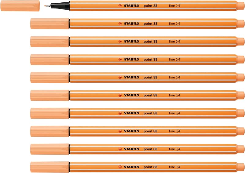 STABILO point 88 Fineliner Pack of 10 Light Orange 0.4 mm Hexagonal