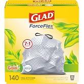 Glad ForceFlex Kitchen Trash Bags, Rip and Tear Resistant, Gain Original Scented Tall Garbage Bags, Odor Control, Febreze Freshness, 13 Gallon, 140 Count