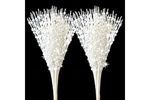 Runwosen 20 Pcs White Artificial Glitter Berry Stems with Fairy Lights Christmas Decorations 15.7in Christmas Picks Decorative Bead Sticks Glittery Twigs Branches Ornaments for Christmas Tree