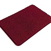 PureSwan Vivid Burgundy Bathroom Rugs – Absorbent and Washable Bath Mat, Non-Slip, Thick Soft Chenille Bath Rugs for Bathroom Floor, Shower, Sink - 17" x 24"