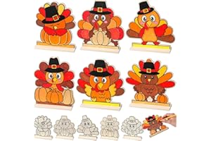 Yousoontic 24 Pcs Color Your Own Thanksgiving Turkey Tabletop Signs DIY Cute Turkey Wood Signs Thanksgiving Day Crafts Gifts for Kids Autumn Fall Harvest Home Table Wooden Decorations