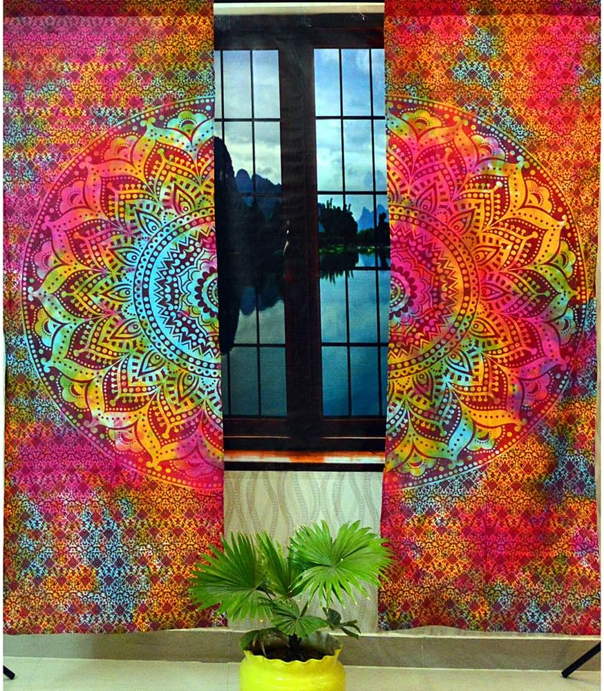 Marusthali Indian Mandala Cotton Hippie Tapestry Door Cutain Decor Window Curtains Wall Art