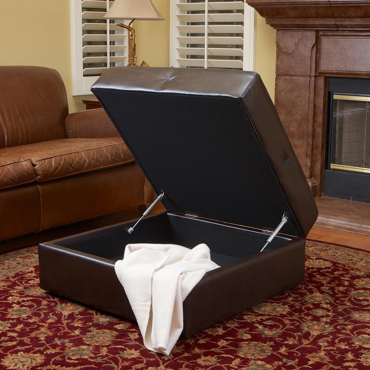 Best Selling Burlington Leather Storage Ottoman, Brown