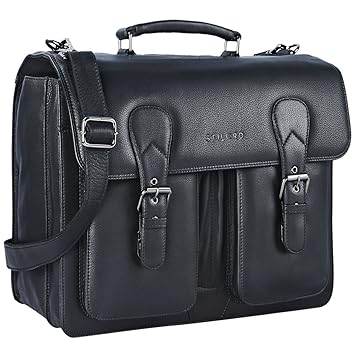 STILORD Karl Portfolio Leather Large Briefcase Men Teachers Bag School Satchel Shoulder Classic Vintage Business Work Bag, Colour: Black