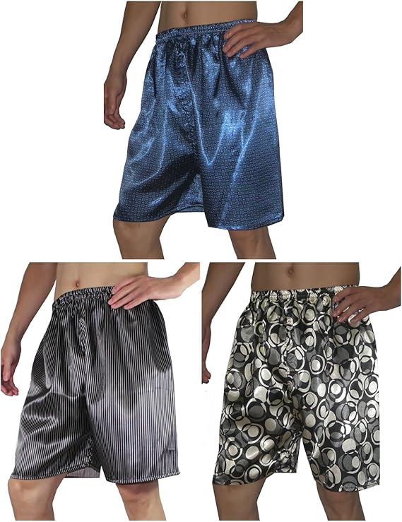(Pack of 3) Mens Sleepwear Silk Boxer Shorts / Pajama Shorts ML