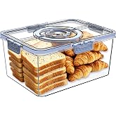 Bread Box with Lid and Handle,Time Recording Airtight Bread Container Grey | Clear Bread Storage Container for Kitchen Counter ,Bread Keeper for Homemade Bread , Bagel and Cookies, Not dishwasher safe