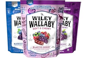 Wiley Wallaby Licorice 10 Ounce Variety Pack - Blueberry Pomegranate, Huckleberry, & Blasted Berry Gourmet Australian Style Soft & Chewy Licorice Candy, 3 Pack