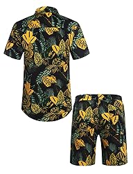COOFANDY Men Summer Beach Hawaiian Two Piece Casual