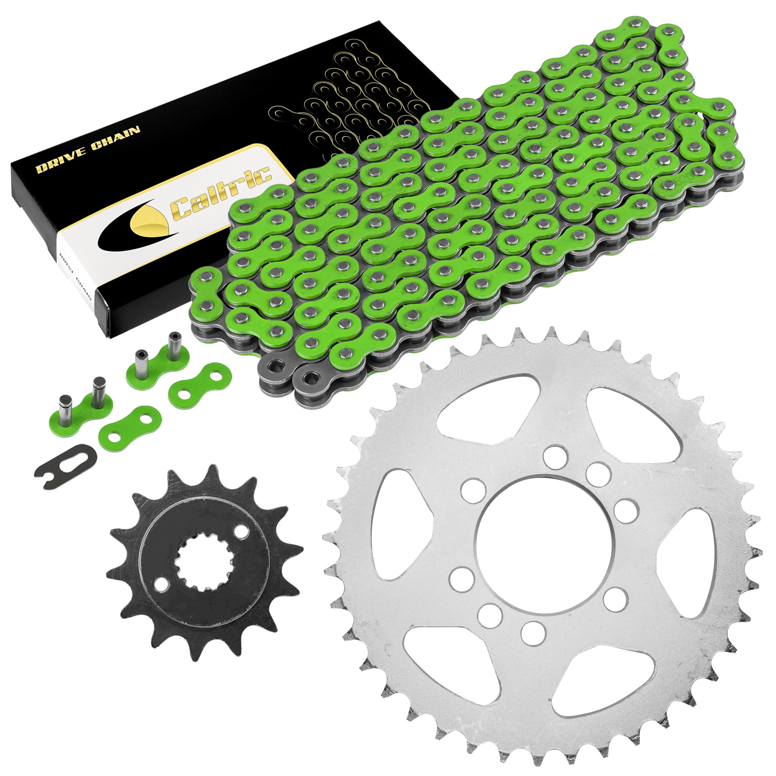 Photo 1 of Caltric Green Drive Chain And Sprockets Kit Compatible with Kawasaki Kfx400 Ksf400A 2003 2004 2005 2006