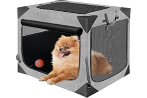 Nottia 30 Inch Dog Crates,Collapsible Soft Dog Crate for Large Dogs, Chew Proof Mesh Window 3 Door Design, Indoor & Outdoor Portable Travel Dog Crate(French Grey)
