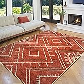 LIVEBOX Western 5x7 Area Rug, Washable Orange Rugs for Living Room Bedroom, Soft Non Slip Moroccan Tribal Rug Geometric Boho Area Rugs Diamond Carpet for Dining Room Home Office Decor (Brick Red)