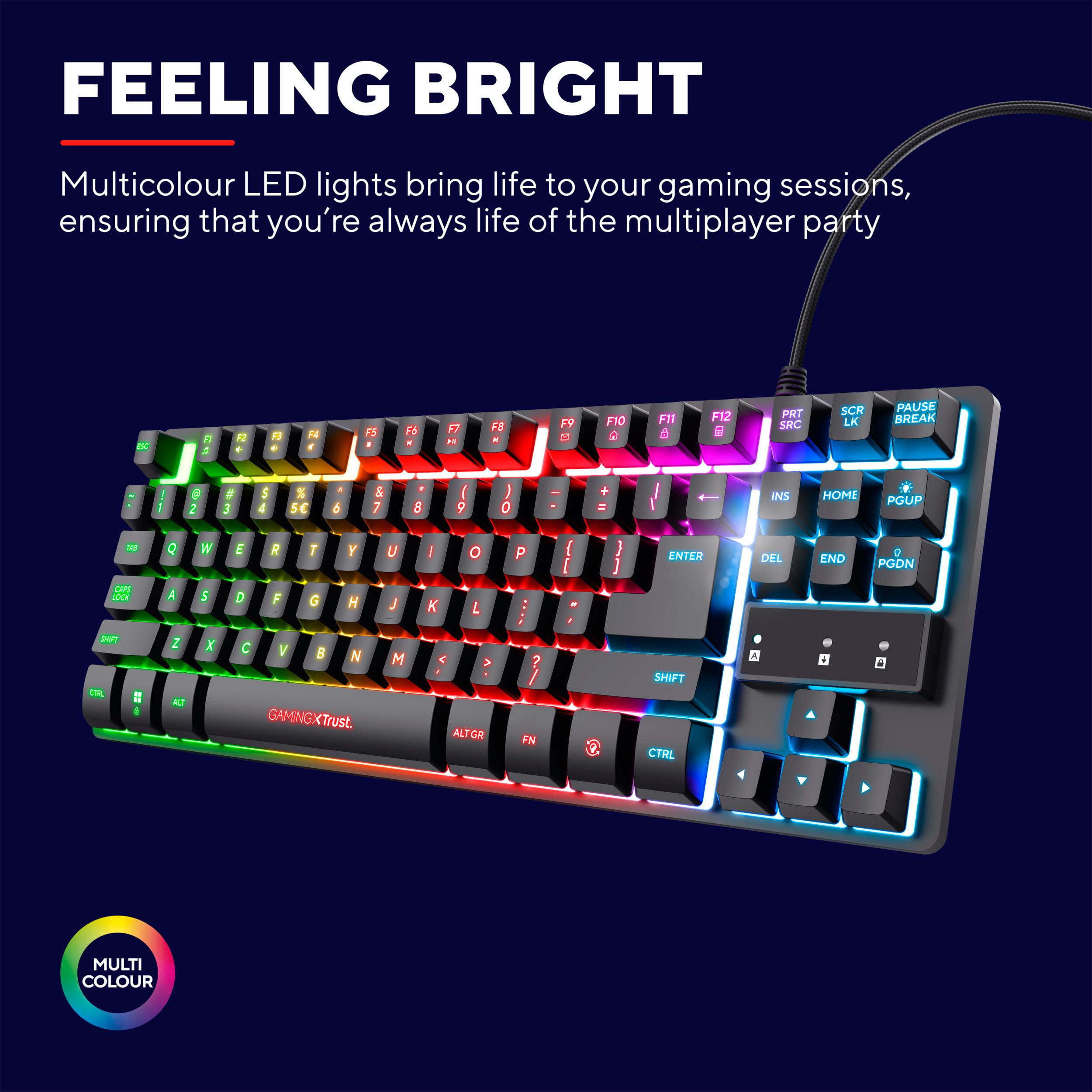 Trust Gaming Tastatur mit TKL-Design GXT 833 Thado - Beleuchtete Tastatur mit Deutsches QWERTZ Layout, Anti-Ghosting, Mehrfarbige LED-Beleuchtung, 12 Media-Tasten, USB Plug & Play, PC/Laptop 4