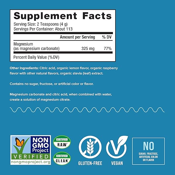 NATURAL VITALITY CALM MAGNESIUM 16OZ POWDER | RASPBERRY LEMON FLAVORED SUPPLEMENT | NON-GMO, VEGAN & GLUTEN FREE FORMULA