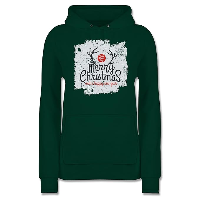 Weihnachten & Silvester - Merry Christmas Happy New Year Grunge Hirschgeweih - Damen Hoodie