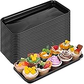 Ziliny 20 Pcs Serving Platters 14 x 6 Inch Rectangle Serving Trays Reusable Food Tray Dishes Dessert Trays Plastic Plates for Wedding Home Table Thanksgiving Christmas Party(Black)