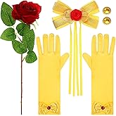 Haysandy 4 Pcs Christmas Princess Costume Accessories Include Yellow Hair Bow Gloves Jewelry Earrings and Rose Flower Princess Dress up Accessories for Christmas Cosplay