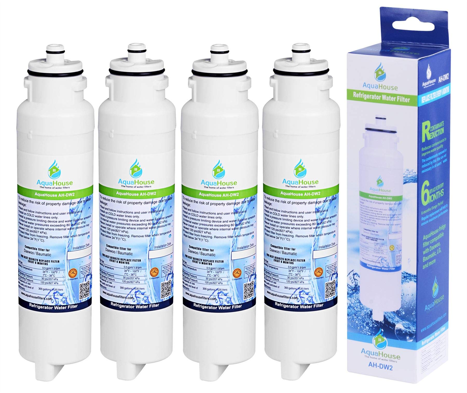 4X AH-DW2 for Daewoo Aqua Crystal DW2042FR-09 Filter Cartridge DW2042F-09, Baumatic Titan 4, Compatible Fridge Water Filter