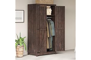 LUXOAK 70" Large Armoire Wardrobe Closet with Hanging Rod, Farmhouse Clothing Storage Cabinet with 2 Barn Doors, Wooden Tall Bedroom Armoires with Shelf, Espresso