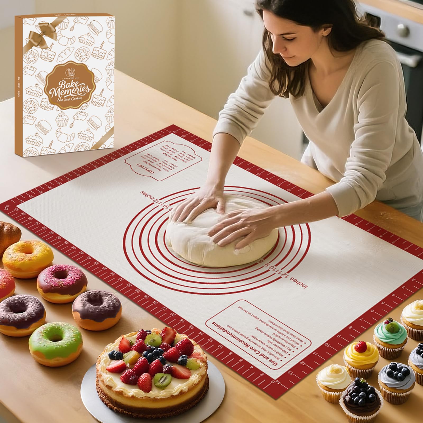 Photo 1 of Silicone Baking Mat, Non Stick Pastry Mat Sheet for Dough Rolling, Nonslip Fondant/Pie Crust Mat, Counter Mat Oven Liner Mat for Making Cookies Macarons Bread Baking Supplies Extra Large 26 x 16 Inch