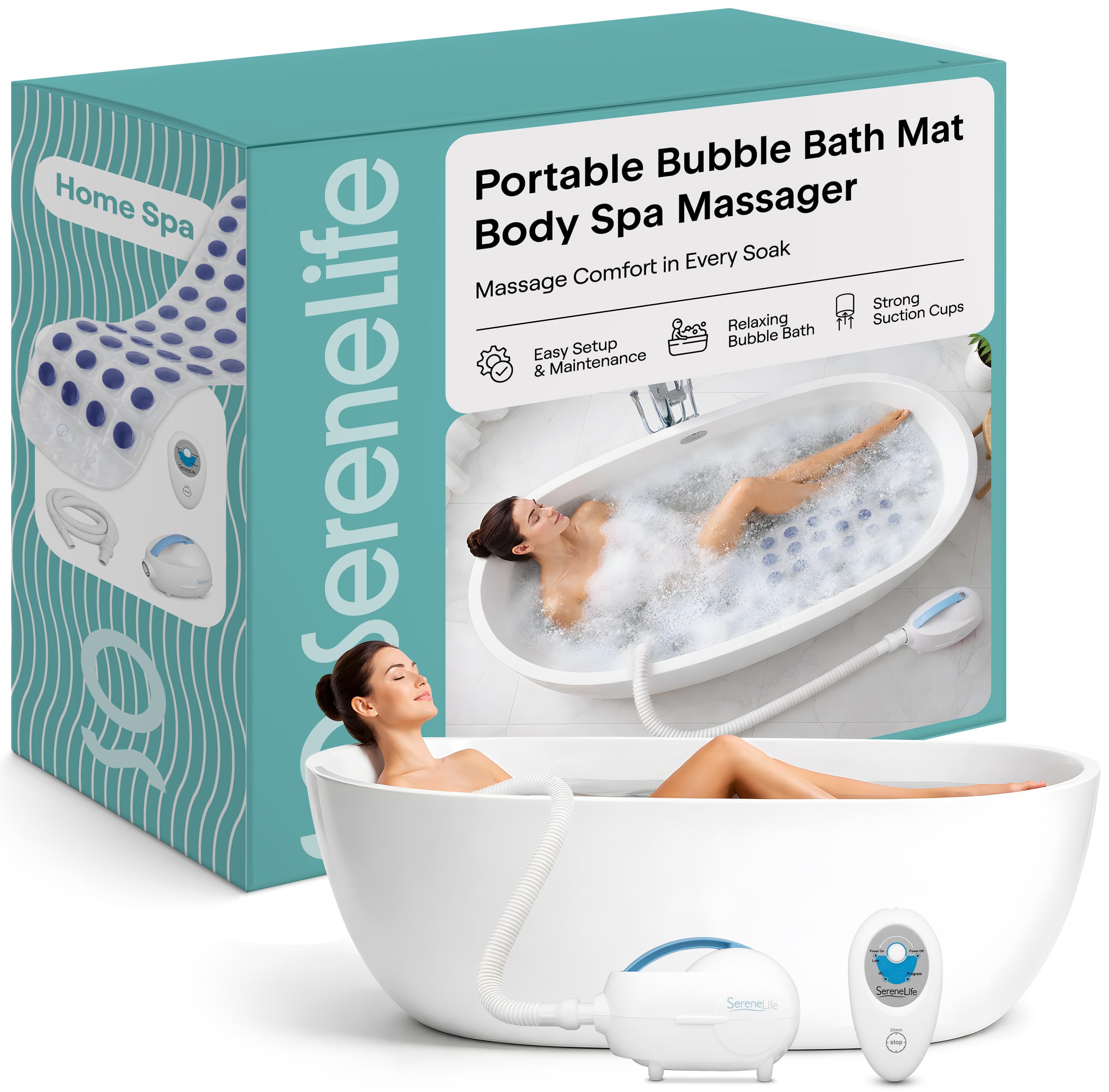 Photo 1 of ***USED, MISSING REMOTE -SELLING AS IS*** SereneLife Bubble Bath Mat, Bathtub Mat with Air Massage and Remote Control, Waterproof, Non-Slip, Adjustable Bubble Intensity, Aroma Diffuser, 47x14.2 Inch Full Body Spa Massager