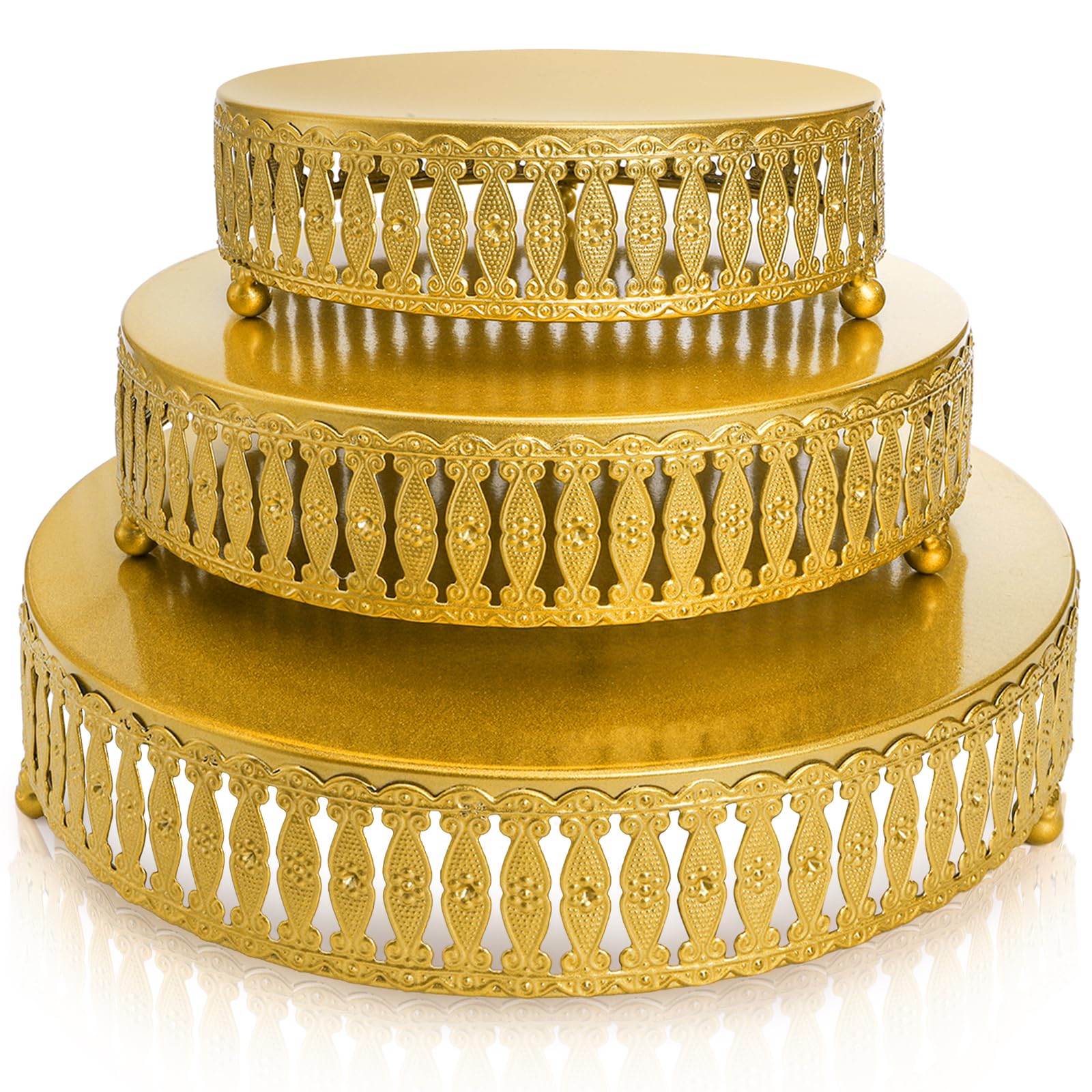 Photo 1 of *MINOR DAMAGE - USED*
Goaste 3 Pack Metal Gold Cake Stand, 8"/10"/12" Round Cake Stands Set, Dessert Cupcake Display Stand Plate, Metal Display Risers for Pastry, Wedding, Birthday, Party, Anniversary, Table Decor, Events