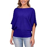 MAKARTHY Womens Batwing Sleeves Knitted Dolman Pullovers Boat Neck Tops Sweatershirts