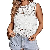 SHENHE Women's Plus Size Hollow Out Floral Crochet Tank Top Sleeveless Beach Boho Knit Vest