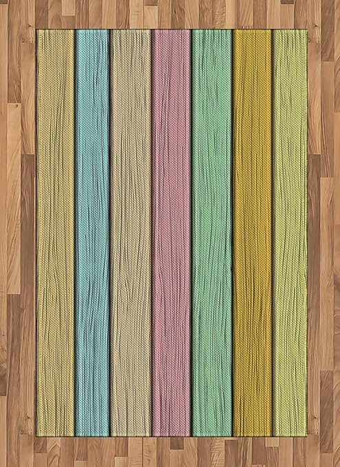 Amazon Com Ambesonne Pastel Area Rug Colorful Old Wooden Planks Timber Texture Rustic Farmhouse Country Life Theme Print Flat Woven Accent Rug For Living Room Bedroom Dining Room 4 X 5 7 Multicolor Kitchen