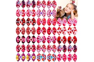 Mruq pet 50pcs Valentine's Day Dog Hair Bows, Red Pink Love Rhinestone Romantic Pet Hair Bows with Rubber Bands, Puppy Bowknot Topknot Pet Grooming Bows for Dog Hair Accessories
