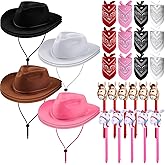 Xtinmee 36 Pcs Cowboy Party Costume Set, Cowboy Hats Paisley Bandanas Inflatable Stick Horses Kids Party Supplies