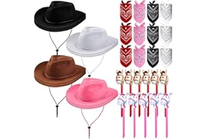 Xtinmee 36 Pcs Cowboy Party Costume Set, Cowboy Hats Paisley Bandanas Inflatable Stick Horses Kids Halloween Party Supplies