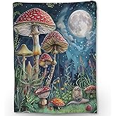 Ti Caldi Enchanted Forest Mushroom Blanket, Soft Fuzzy Lightweight Flannel Throw Blanket Perfect for Couch, Bed, Travel & Outdoor Use, Warm Fluffy Cozy Decor Blankets for Women Girls 60×50 in